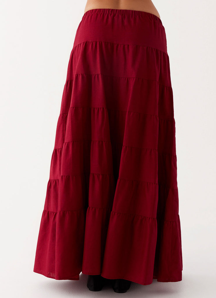 Mariella Linen Maxi Skirt - Maroon