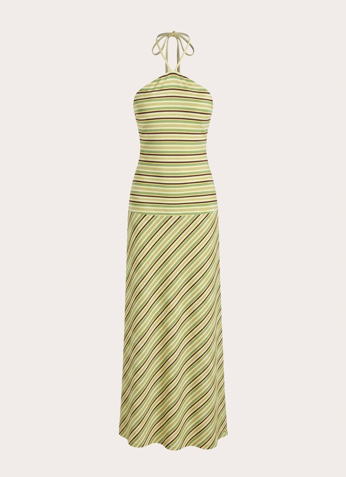 Marinah Halter Maxi Dress - Golden Kiwi Stripe