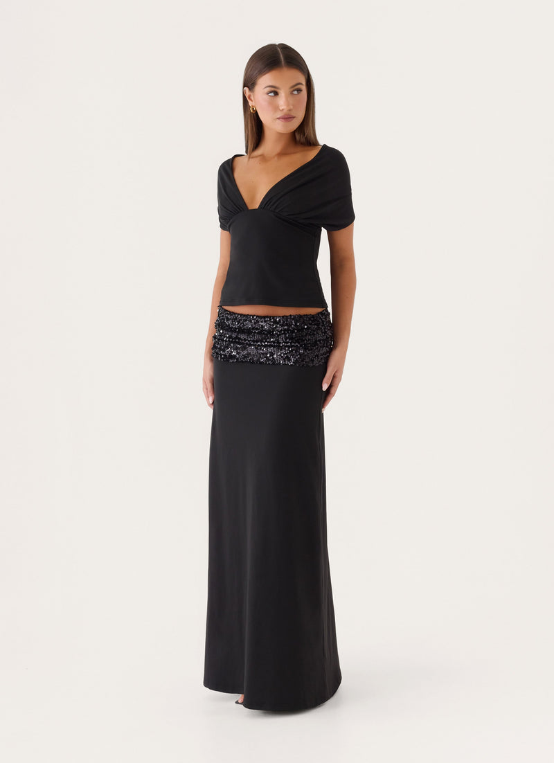 Marista Sequin Maxi Skirt - Black