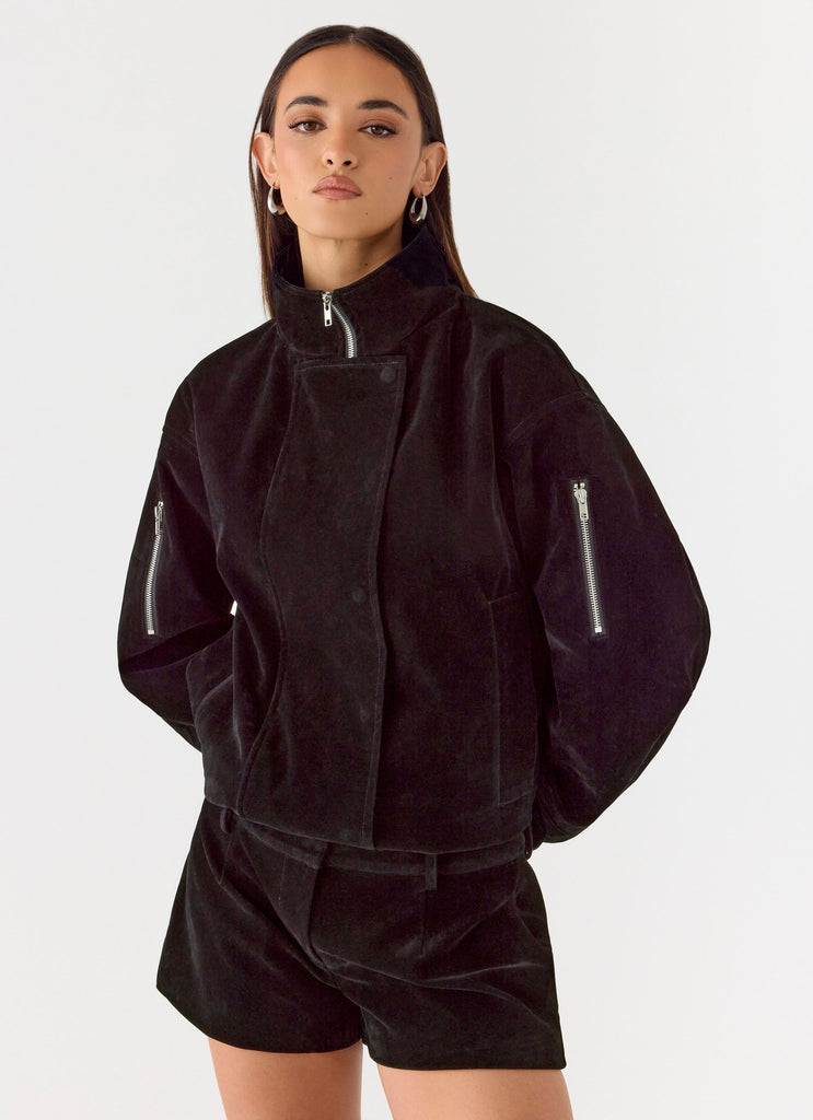 Marlow Faux Suede Jacket - Black
