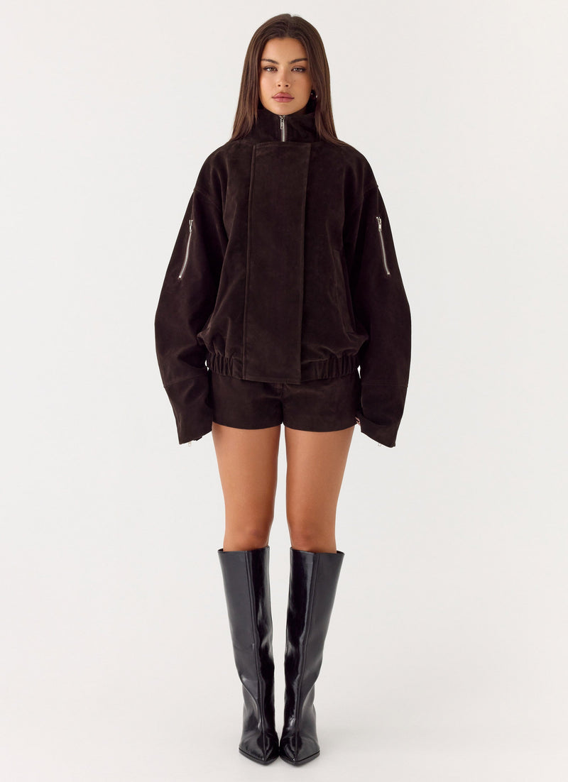 Marlow Faux Suede Jacket - Chocolate