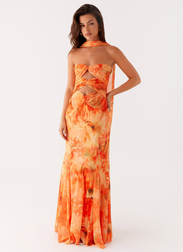 Pink Floral Satin Dress Melrose Satin Chiffon Maxi Dress Sunset Floral Peppermayo UK Pink Floral Satin Dress Melrose Satin Chiffon Maxi Dress Sunset Floral Peppermayo UK