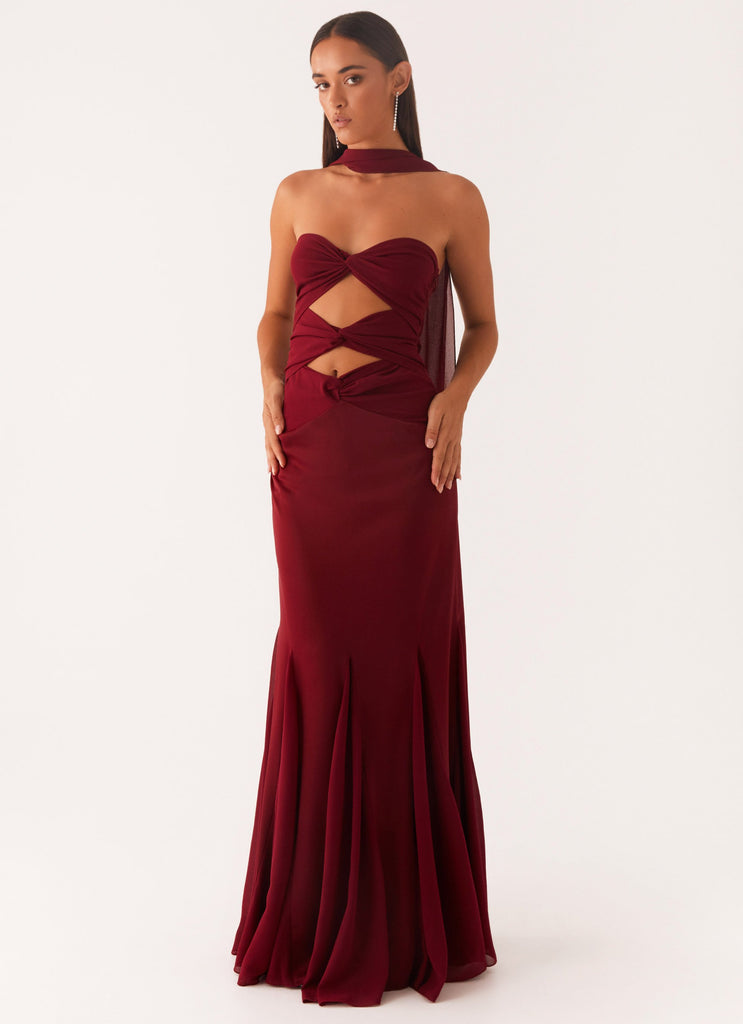 Melrose Satin Chiffon Maxi Dress - Deep Red