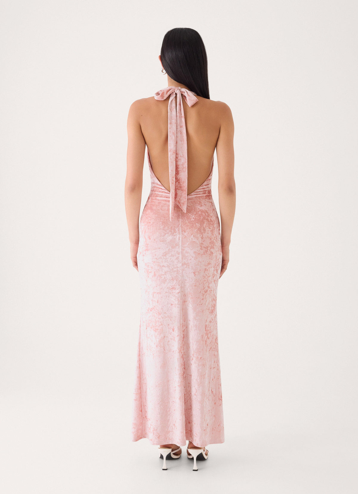 Memory Lane Crushed Velvet Halter Maxi Dress - Soft Pink