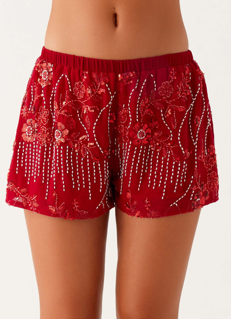 Mercer Sequin Mini Shorts - Red