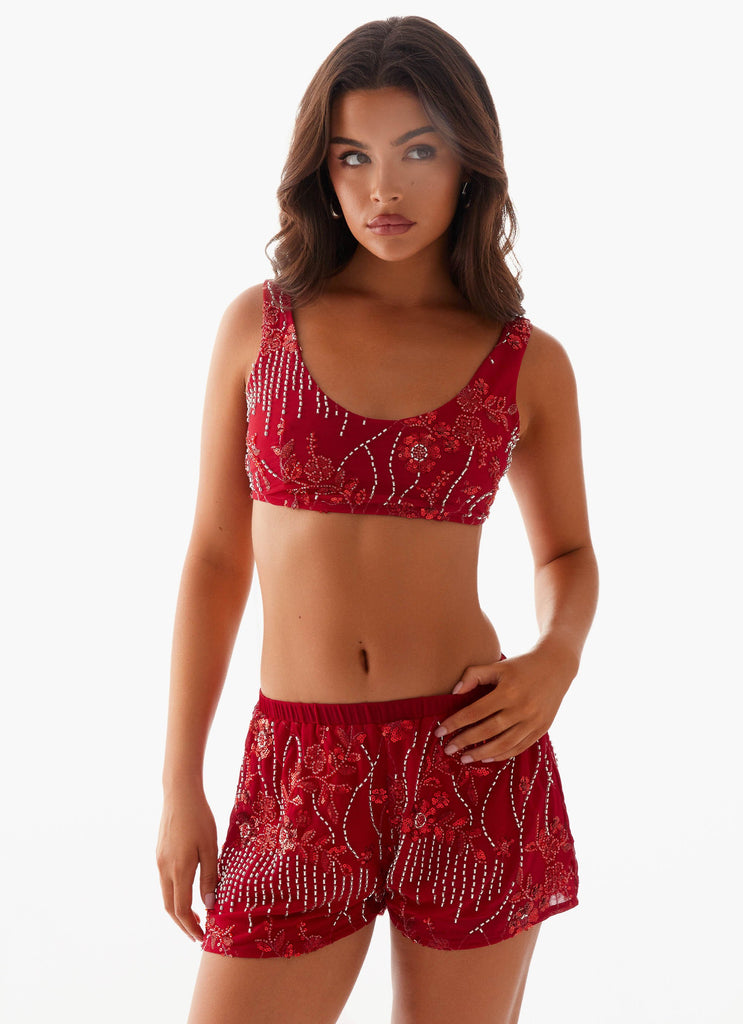 Mercer Sequin Mini Shorts - Red