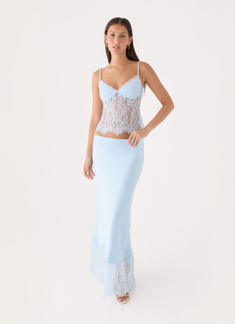 Merisso Lace Trim Maxi Skirt - Blue