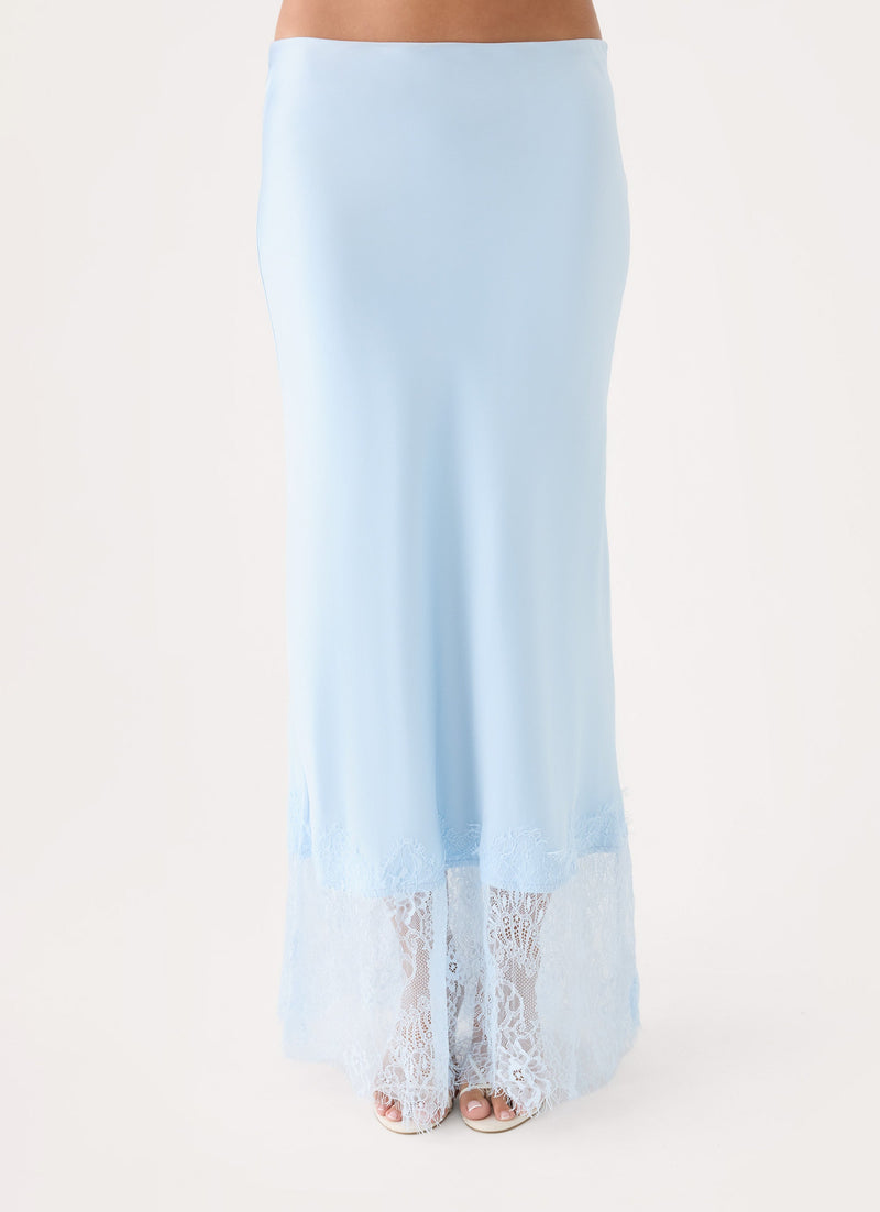 Merisso Lace Trim Maxi Skirt - Blue