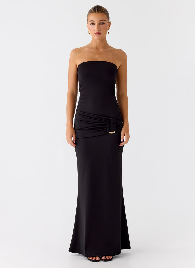 Metal Heart Strapless Maxi Dress - Black