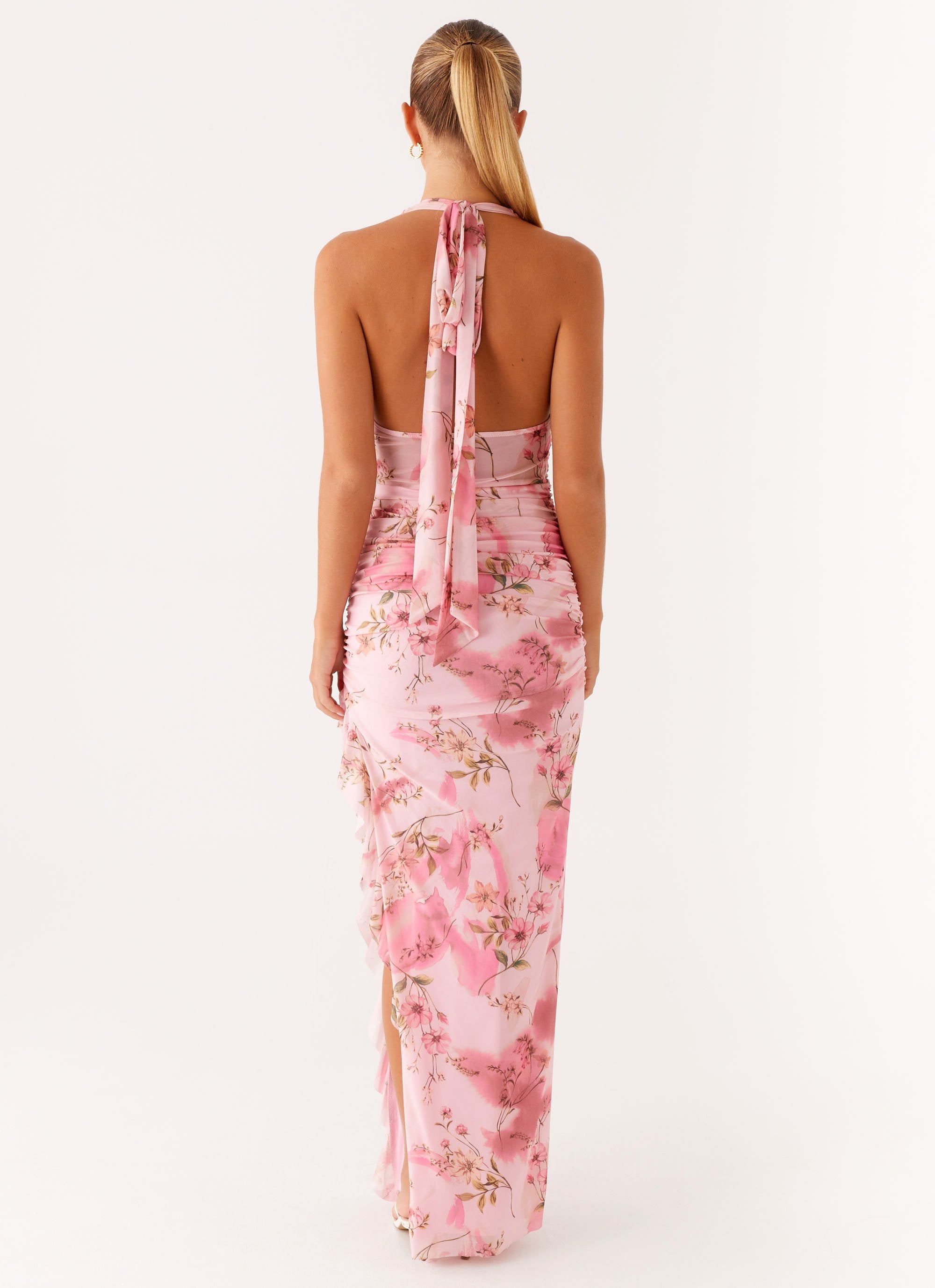 Micca Halter Maxi Dress - Pink Floral Print – Peppermayo UK
