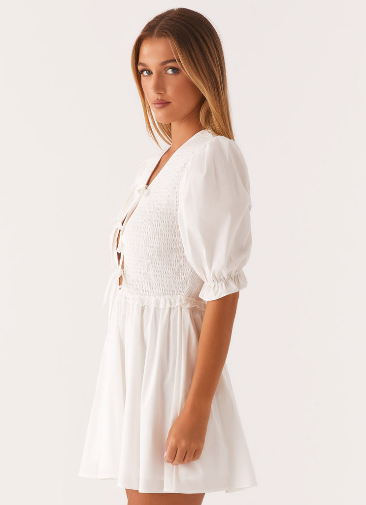 Milana Shirred Puff Sleeve Mini Dress - White