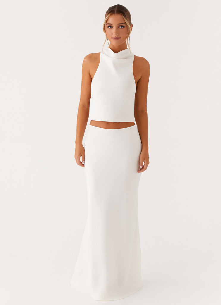 Mina Satin Maxi Skirt - White