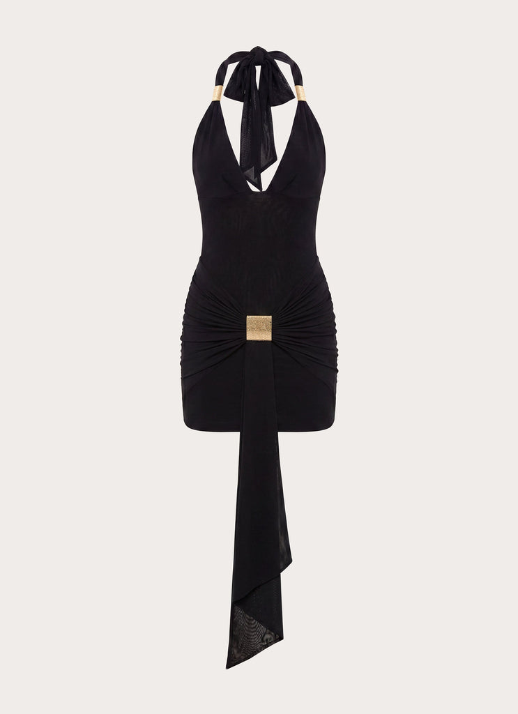 Miyah Halter Hardware Mini Dress - Black