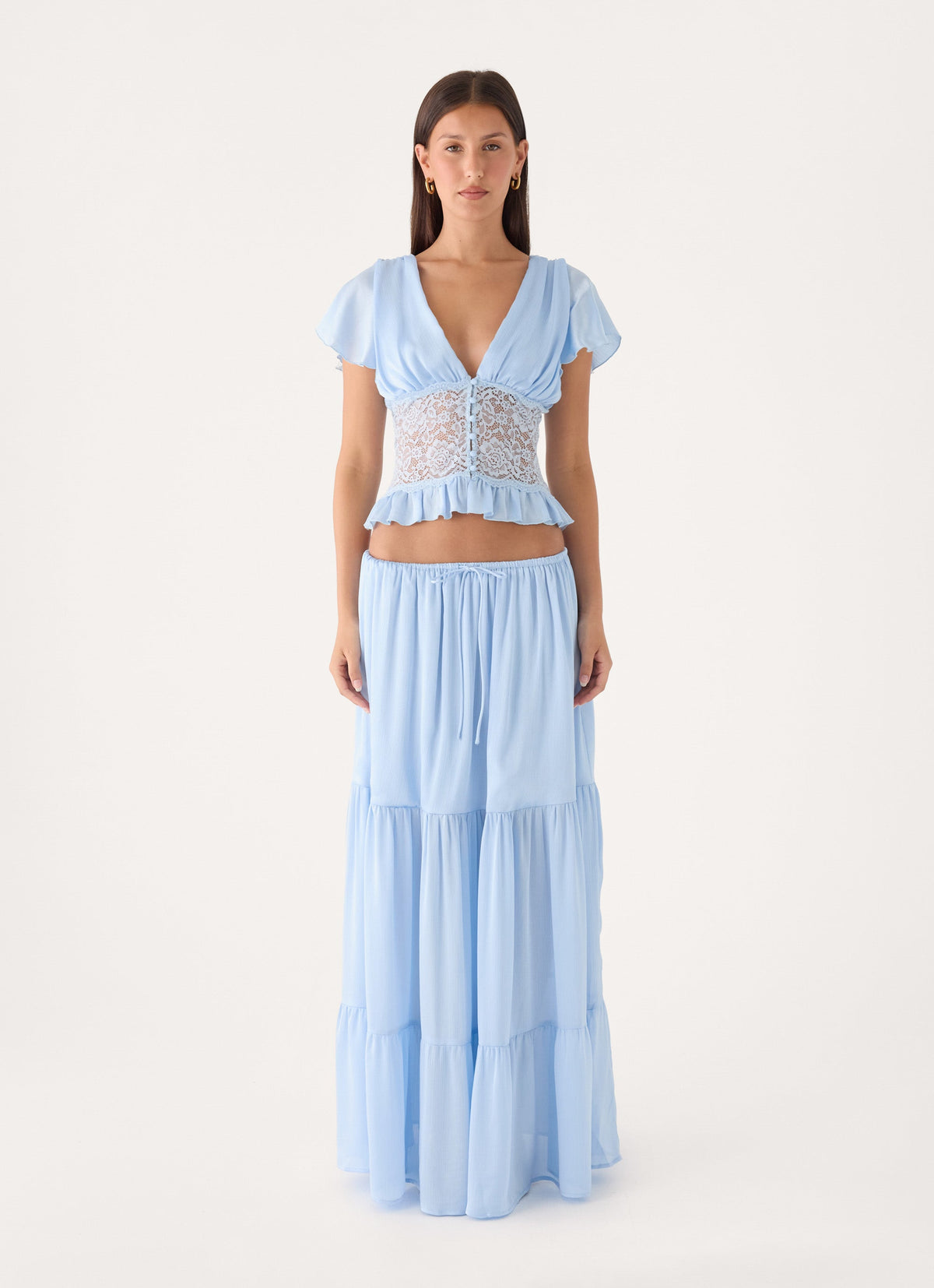 Morino Tiered Maxi Skirt - Blue
