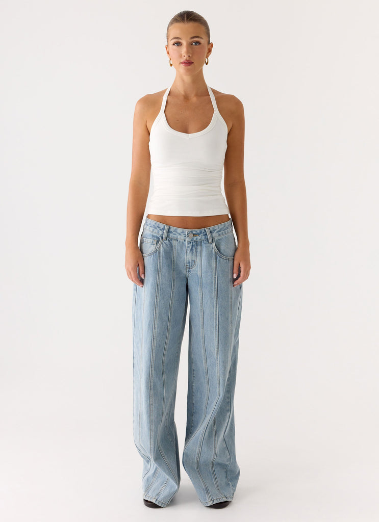 Naturi Ribbed Halter Top - White