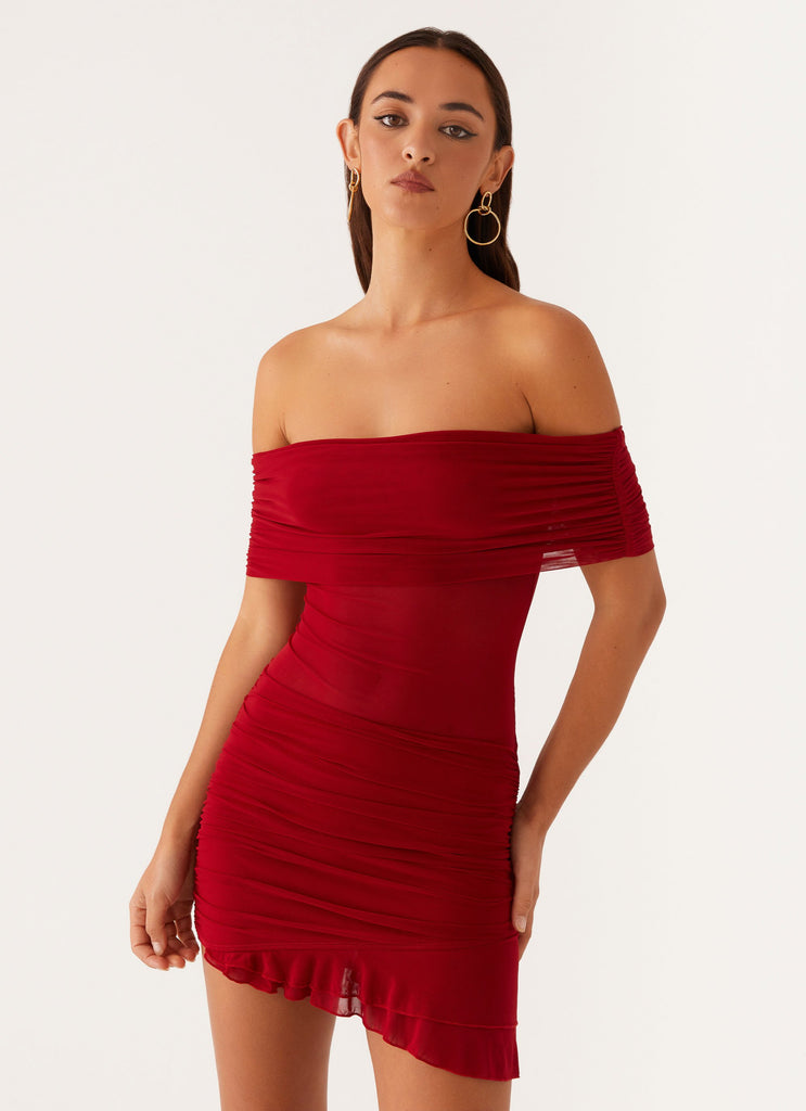 Nelly Off Shoulder Mini Dress - Deep Red