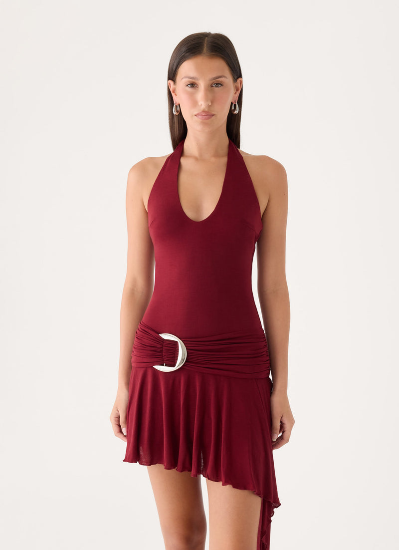Nilima Halter Mini Dress - Maroon