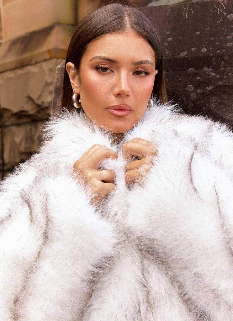 Novera Faux Fur Jacket - White Grey – Peppermayo UK