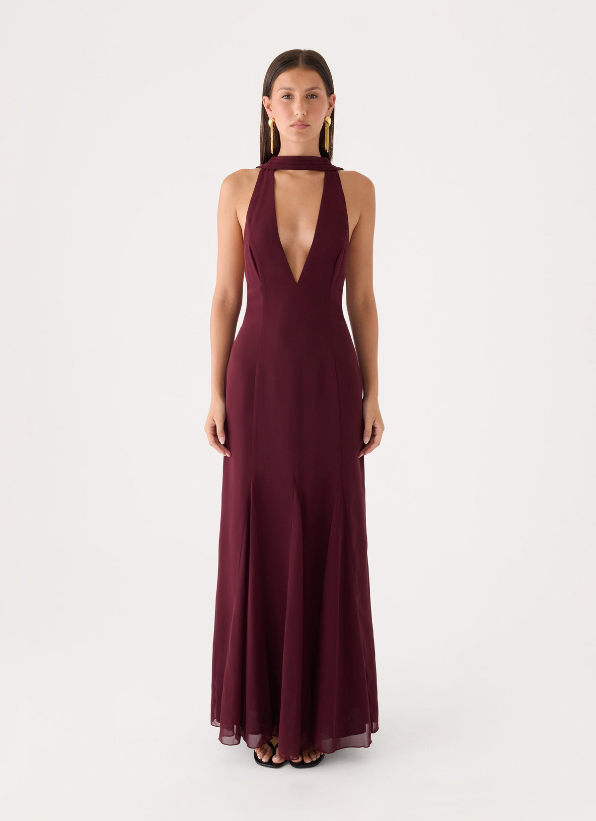 Off Script Scarf Maxi Dress - Burgundy