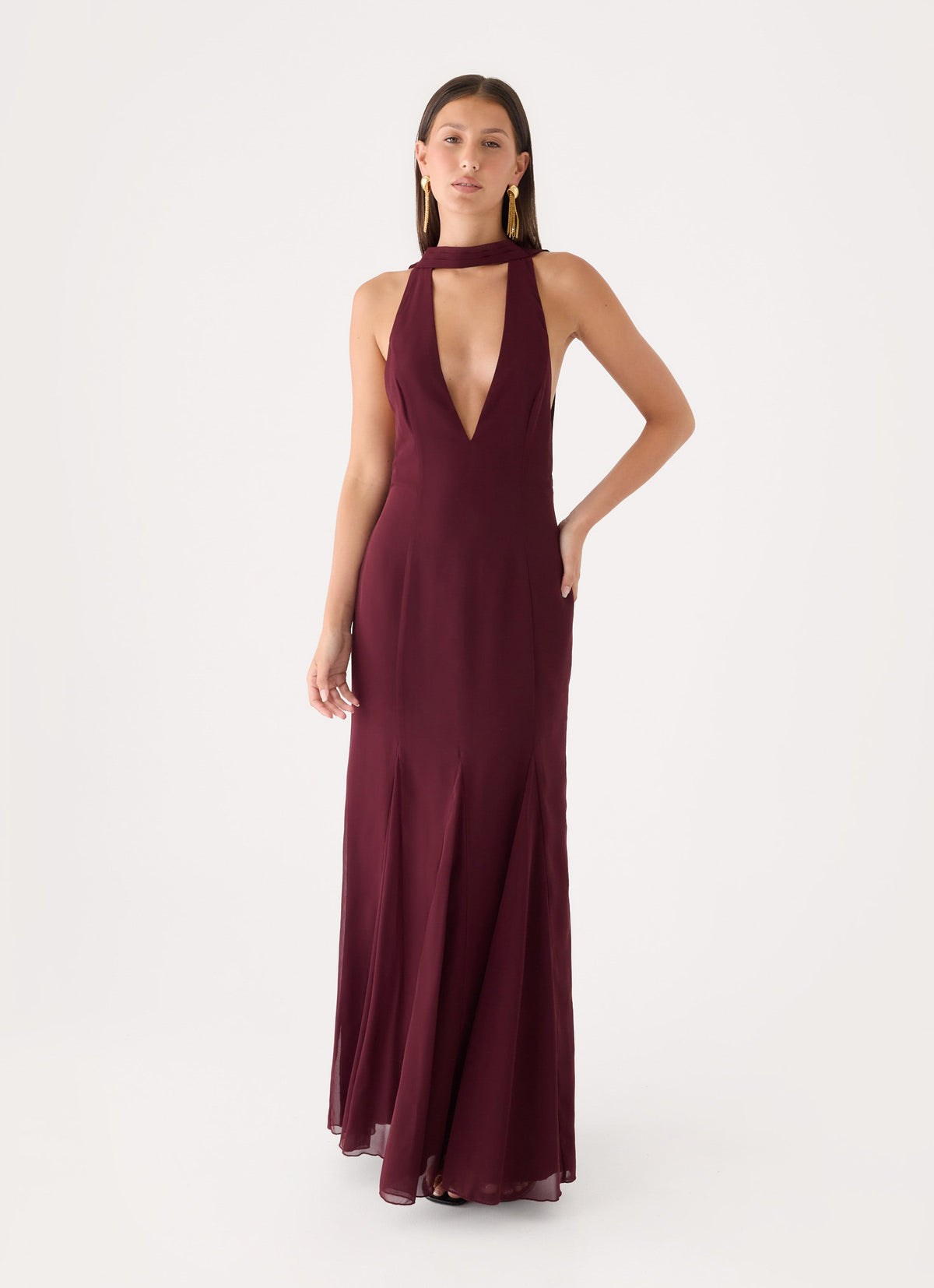 Off Script Scarf Maxi Dress - Burgundy