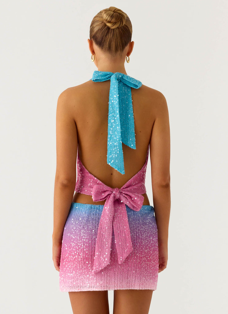 One More Time Sequin Knit Mini Skirt - Disco Ombre