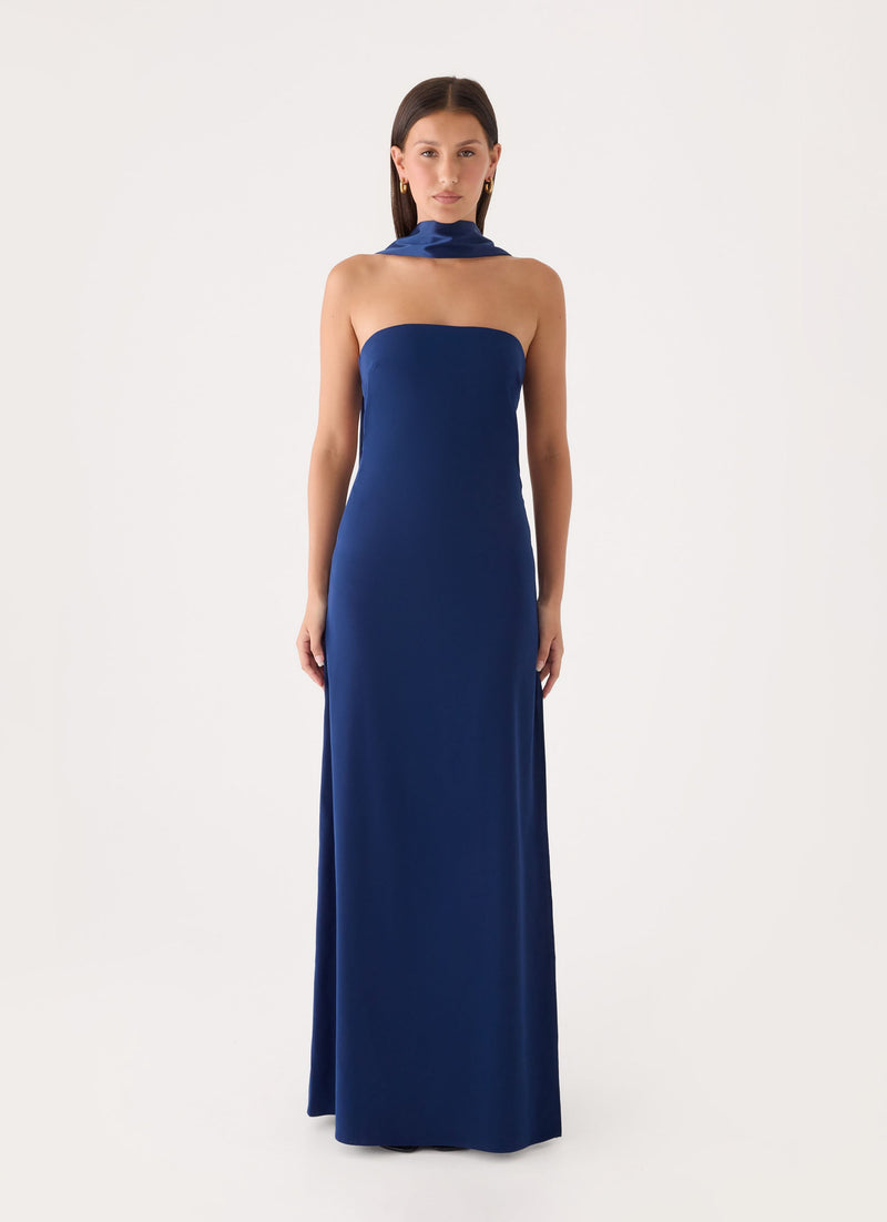 Out All Night Scarf Maxi Dress - Navy