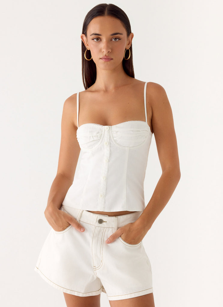 Owen A-Line Denim Shorts - White