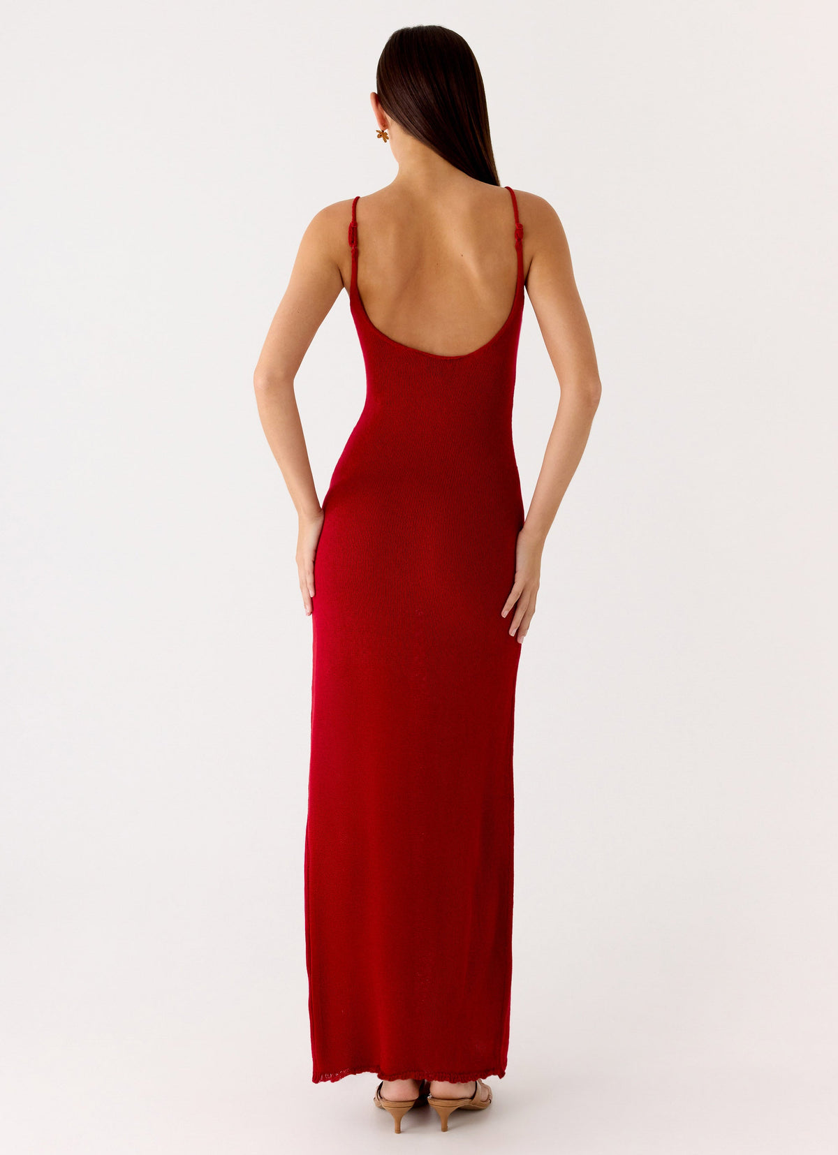 Palm Breeze Flower Crochet Maxi Dress - Burnt Red