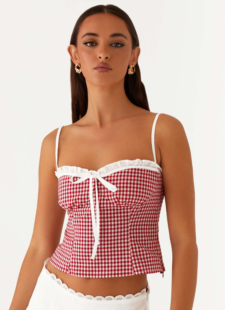 Palmer Ruffle Bustier Top - Red Gingham