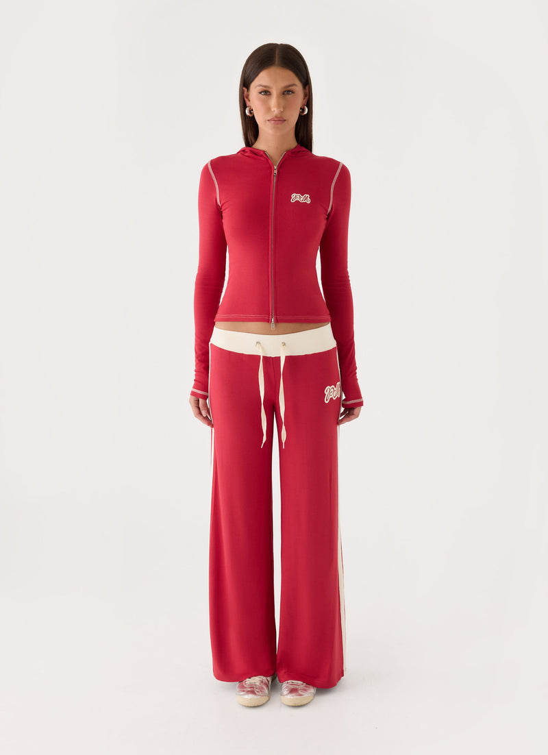 Paris Zip Up Hoodie - Red