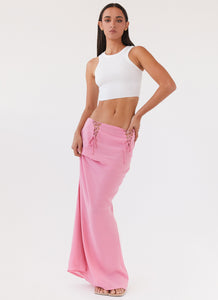 Womens Chella Tie Up Skirt in the colour Pink in front of a light grey background