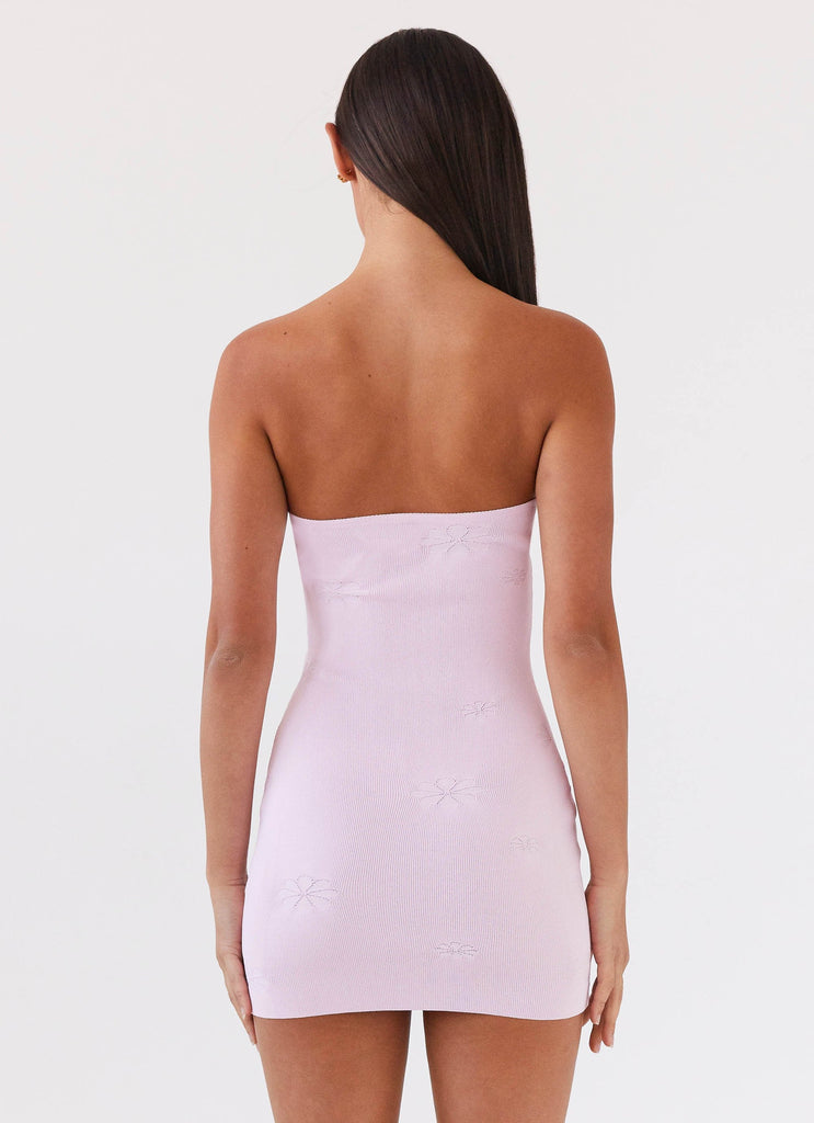 Womens Ashton Strapless Knit Mini Dress in the colour Pink in front of a light grey background