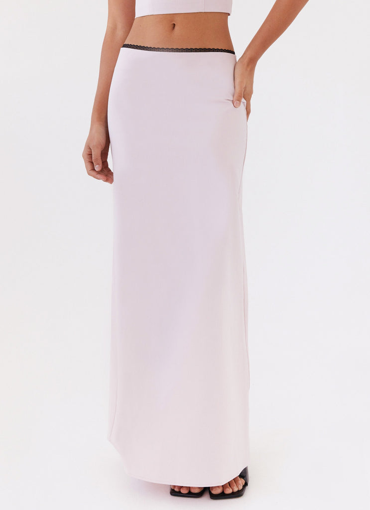 Womens Rushing Back Maxi Skirt in the colour Mauve in front of a light grey background