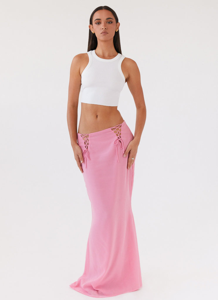 Womens Chella Tie Up Skirt in the colour Pink in front of a light grey background