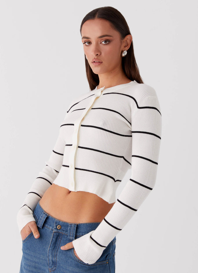Kaylee Fitted Cardigan - White Stripe