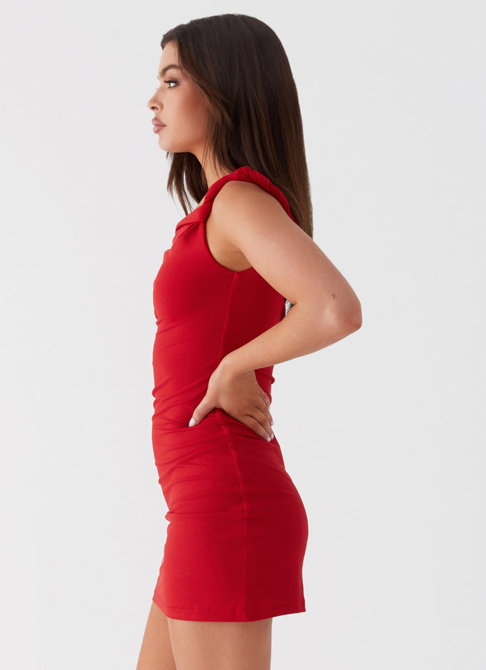 Arabella Twist Shoulder Mini Dress - Red
