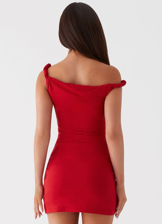 Arabella Twist Shoulder Mini Dress - Red