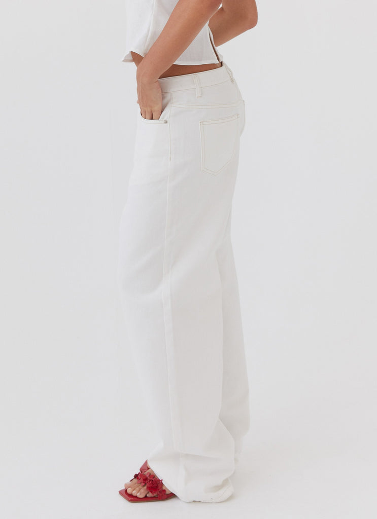 Womens Keanna Low Rise Denim Jeans in the colour Ivory in front of a light grey background