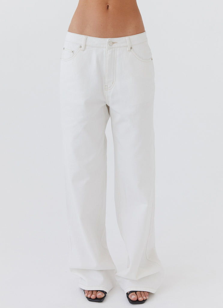 Womens Keanna Low Rise Denim Jeans in the colour Ivory in front of a light grey background