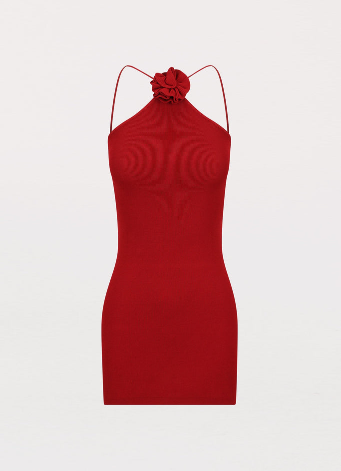 Delphi Rose Knit Mini Dress - Rouge Red