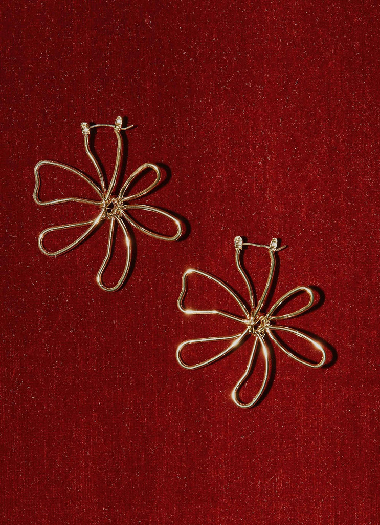 Glinda Flower Hoop Earrings - Gold
