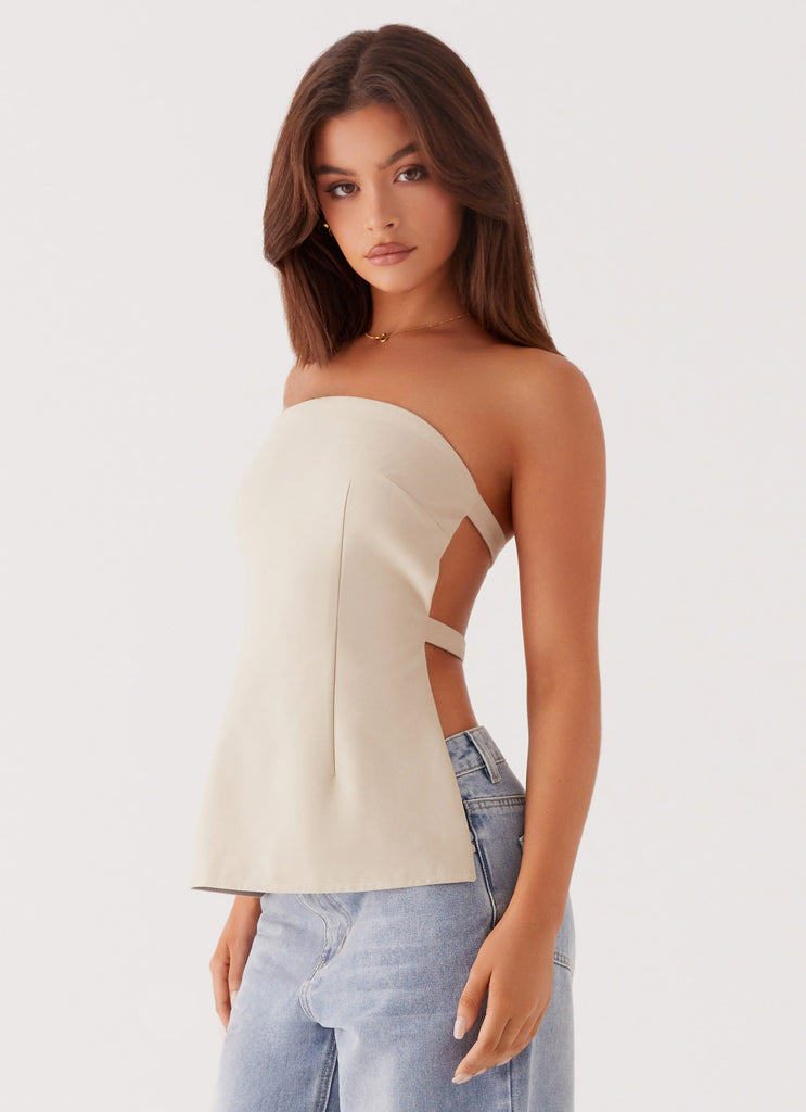 Womens Willow Rivers Strapless Top in the colour Beige in front of a light grey background