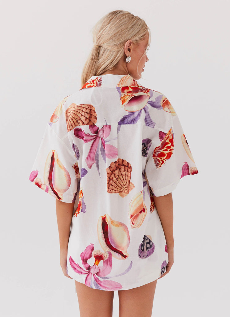 Summer Retreat Oversized Linen Shirt - Seaside Bouquet