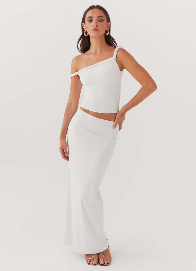 Womens Solace Soul Twist Shoulder Top in the colour Ivory in front of a light grey background