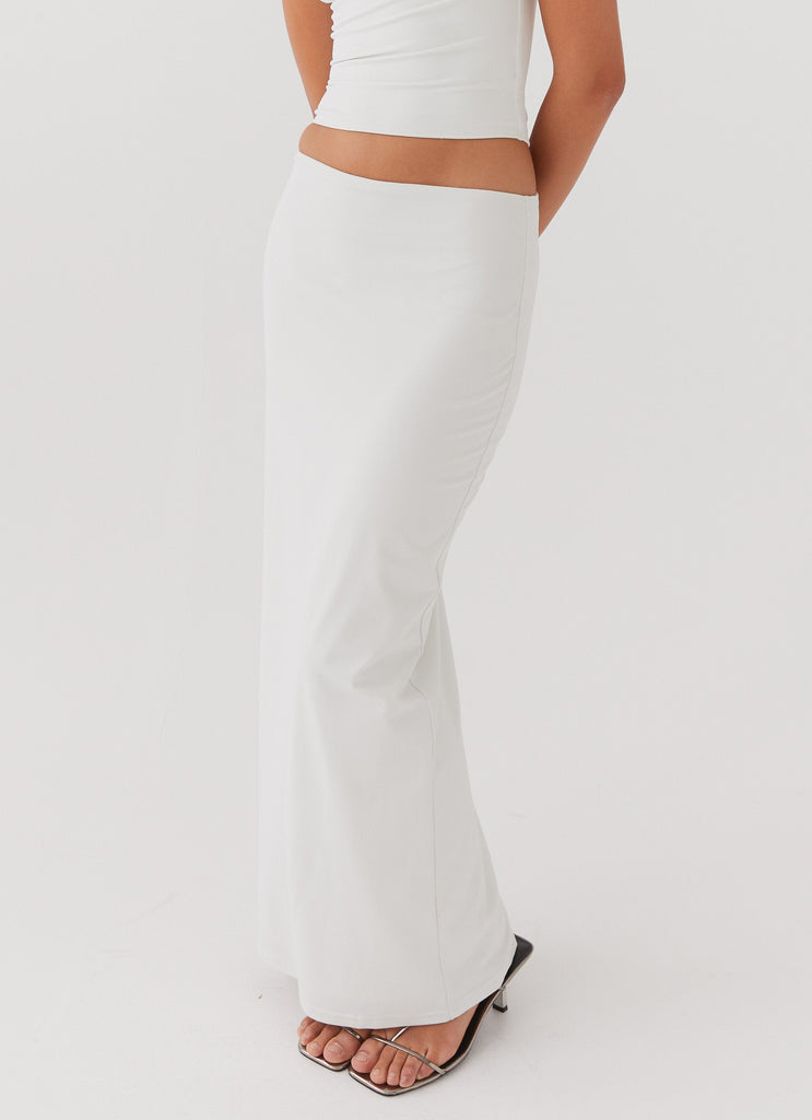 Womens Solace Soul Maxi Skirt in the colour Ivory in front of a light grey background