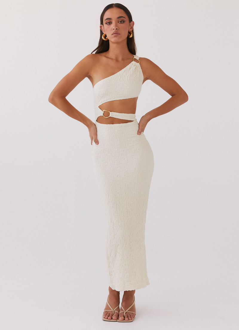 Womens North Haven Maxi Dress in the colour Ivory Wave in front of a light grey background