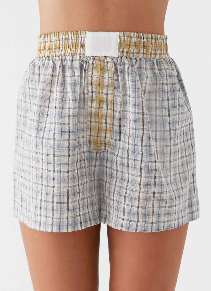 Womens Harley Boxers in the colour Grey Check in front of a light grey background