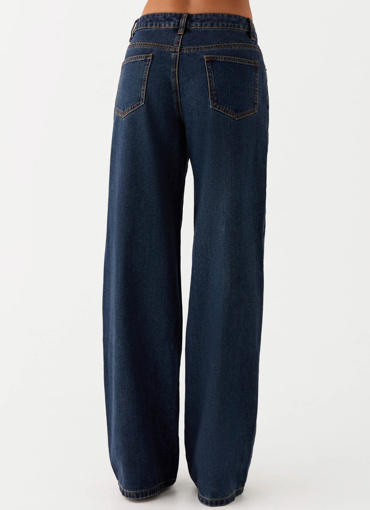 Womens Keanna Low Rise Denim Jeans in the colour Washed Denim in front of a light grey background