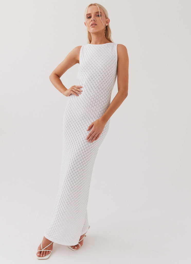 Womens Etoile Knit Maxi Dress in the colour White in front of a light grey background