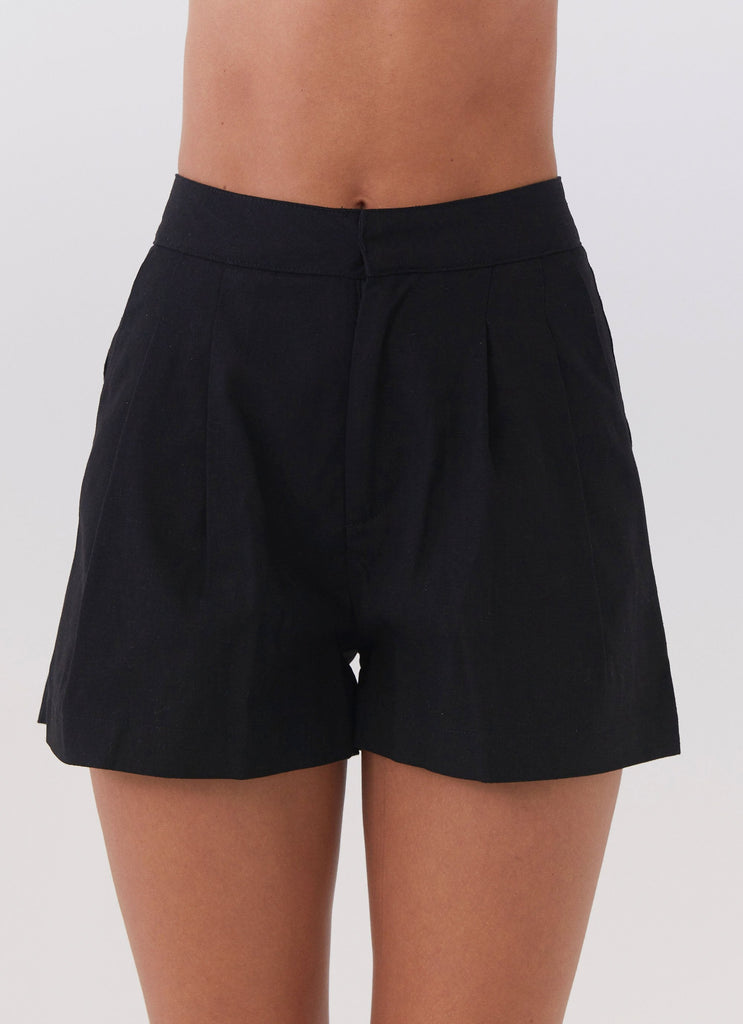 Womens Born For Bordeaux Linen Shorts in the colour Black in front of a light grey background